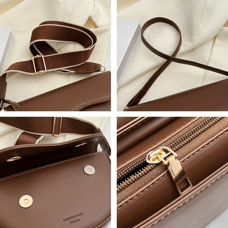 Vintage Shoulder Bag for Women - Lightweight, Durable Minimalist Crossbody Purse with Adjustable Strap in Black/Caramel/Khaki, Everyday Shoulder Bag | Vintage Style Bag | Adjustable Strap Bag